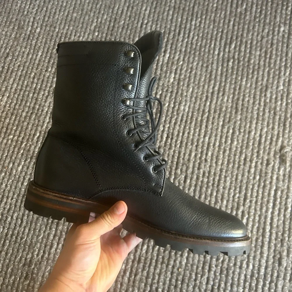 Pebbled Black Leather Men's Weatherproof Combat Boots - Picture 4 of 11